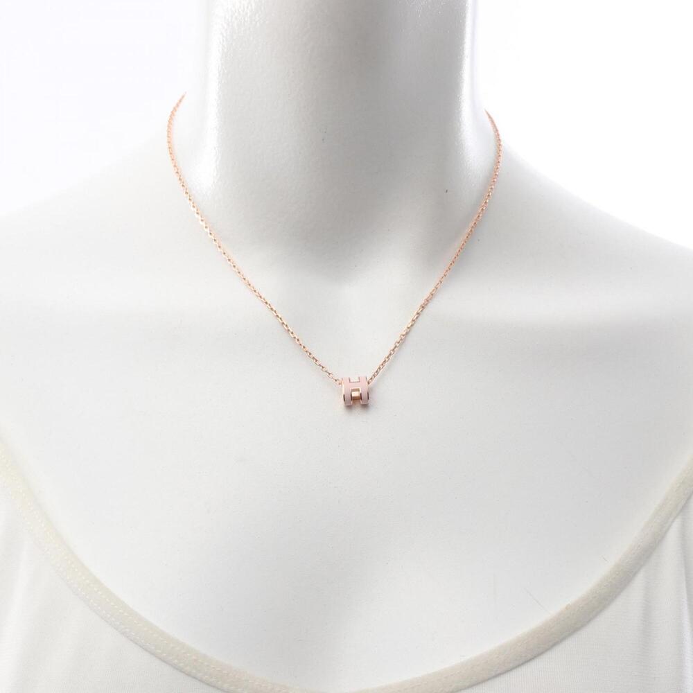 Hermes Mini Pop H necklace, gold-plated (GP), women's, pink/gold tones. - Picture 5 of 5